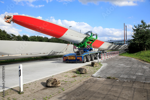 Transportation of a wind turbine blade by truck in Germany photo