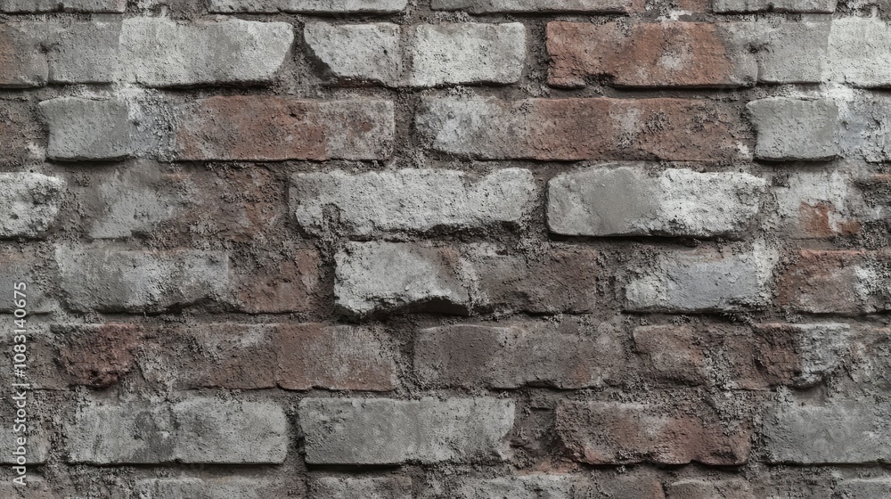 Fototapeta premium Textured Surface of Old Brick Wall Showcasing Weathered Stones in Various Shades of Gray and Brown with Exposed Mortar Gaps and Rustic Charm