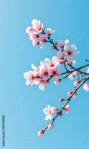 Sakura blossoms against a clear blue sky in springtime photo