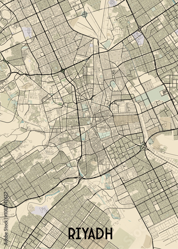 Riyadh, Saudi Arabia map poster art