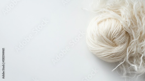 Soft White Yarn Ball and Fluffy Fabric on a Light Background Ideal for Crafting, Knitting, and Textile Art Projects photo