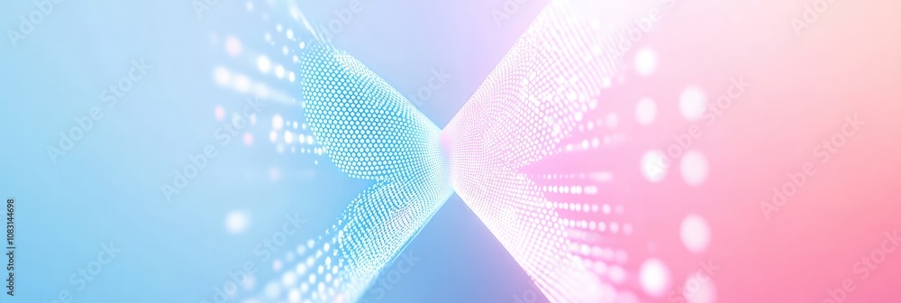 Obraz premium Geometric X-Shaped Design with Glowing Squares and Butterfly Silhouette on Gradient Background, Symbolizing Transformation and Elegance