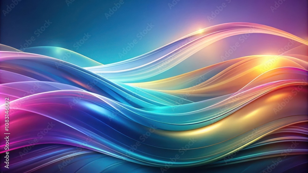 Obraz premium Abstract digital art with a vibrant palette of blue, purple, and gold, showcasing flowing waves of light and color