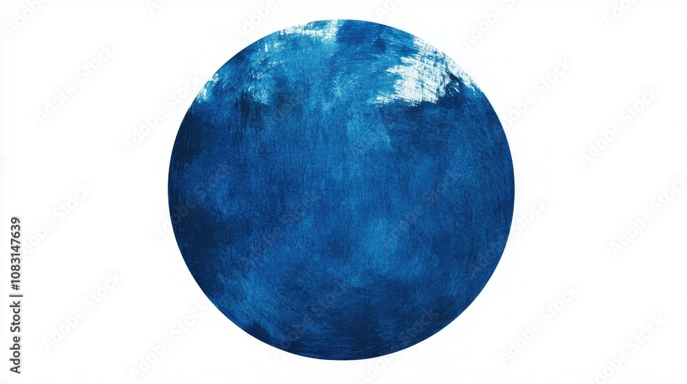 Obraz premium Abstract Deep Blue Circle Art with Textured Brushstrokes on a Clean Background for Modern Home Decor and Artistic Expressions