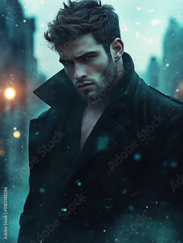 handosome urban fantasy man in the night - generative ai