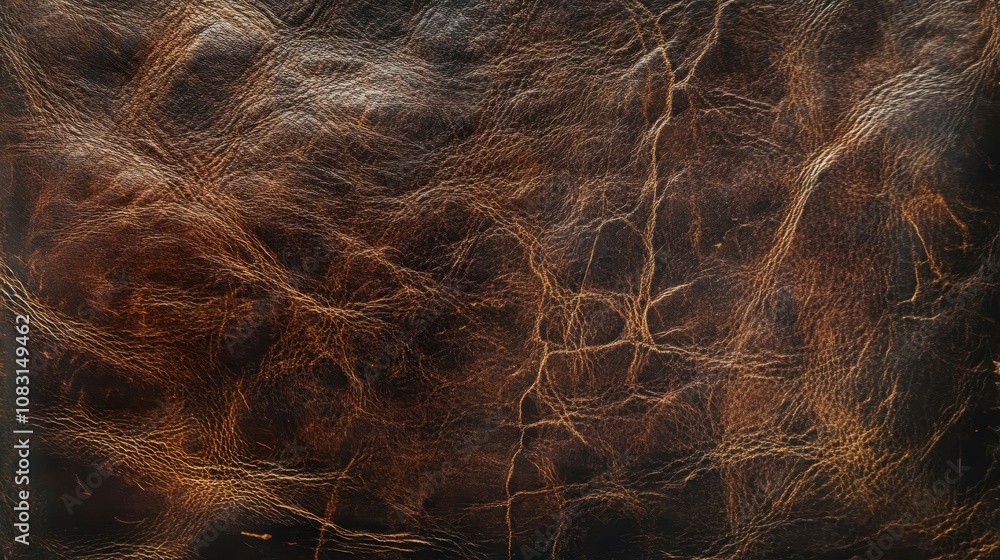 Naklejka premium Dark Brown Smooth Leather Texture with Natural Creases and Subtle Variations, Ideal for Design, Fashion, and Crafting Projects Featuring Luxurious Materials