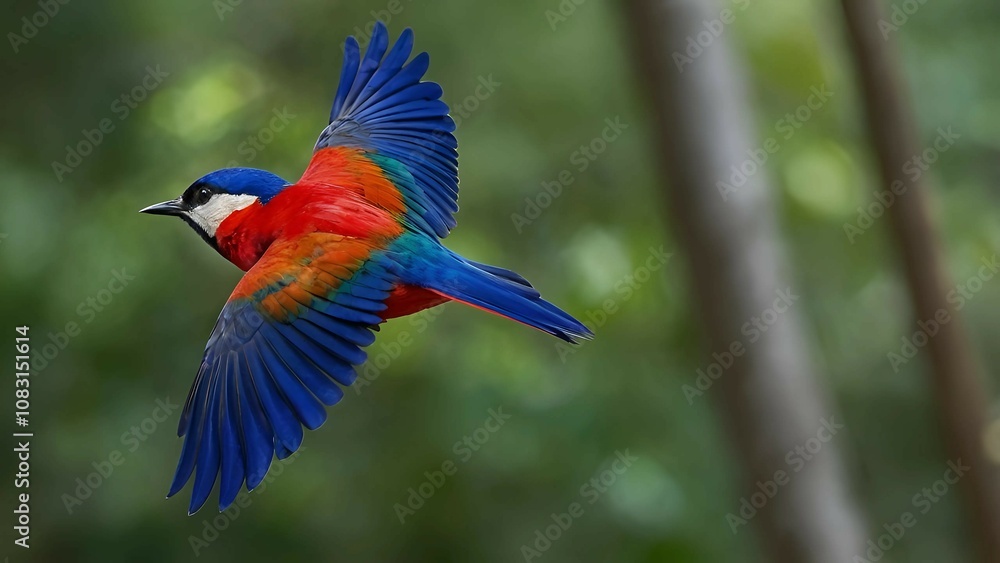 Obraz premium Red and Blue Bird in Flight