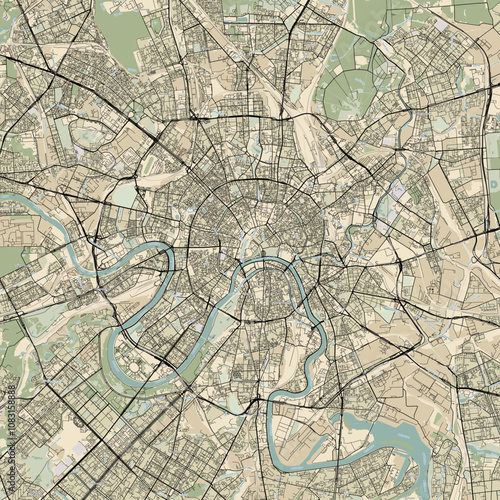 City labeled map of Moscow, Russia