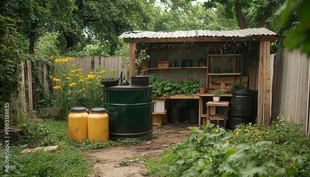 Naklejka premium A compost tea brewing setup for natural plant nutrition, Soil Health, Nutrientrich and natural