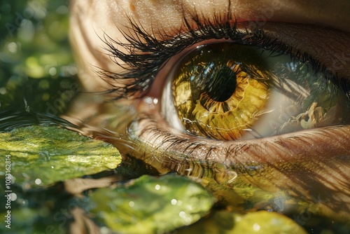 Symbolizing self-reflection as both distinct and unified in monism, an image of a person staring at their reflection in water photo