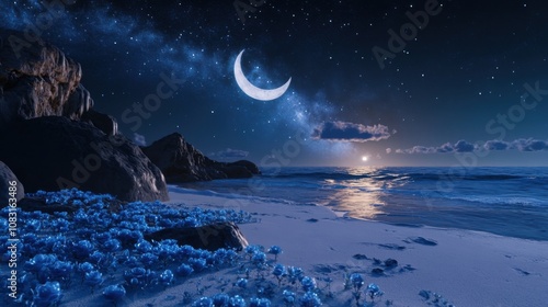 Starry Ocean Whispers: A Fantasy Night Panorama