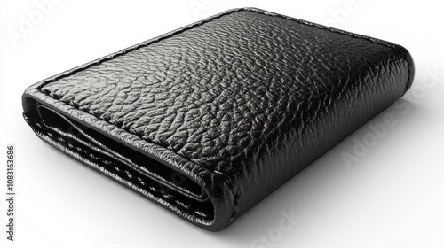 A plain black leather wallet, 3D-rendered on a white background. photo