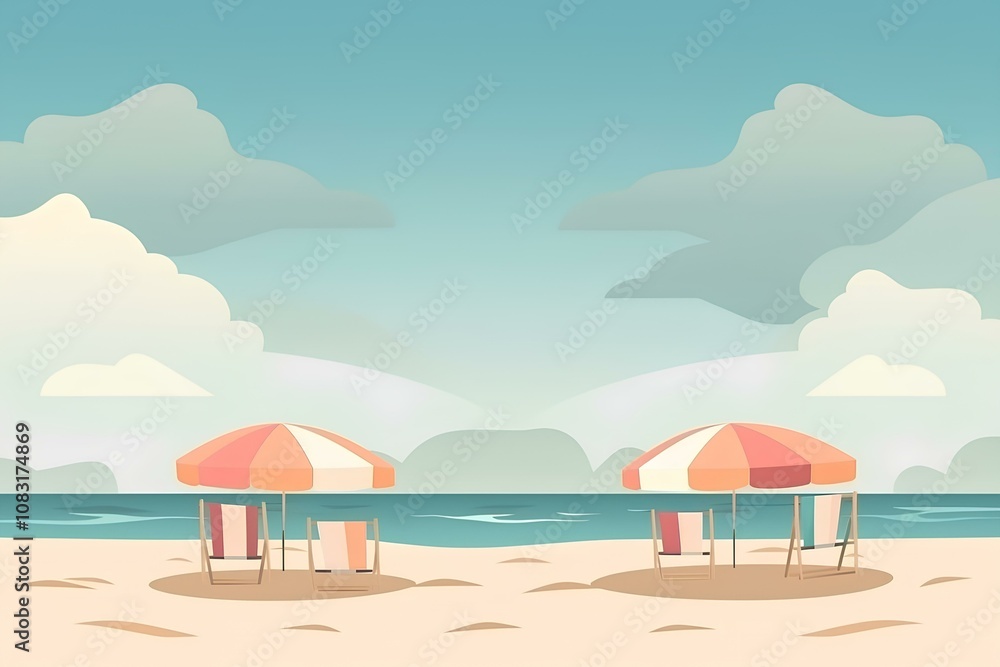 Fototapeta premium beach with umbrella and chairs