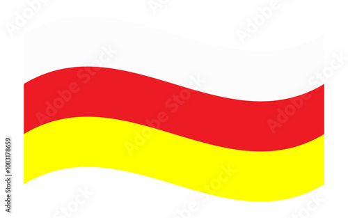 Wavy flag of Ossetia, isolated on a transparent background. Vector illustration