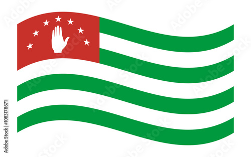 Wavy flag of Abkhazia, isolated on a transparent background. Flag of the Republic of Abkhazia. Vector illustration