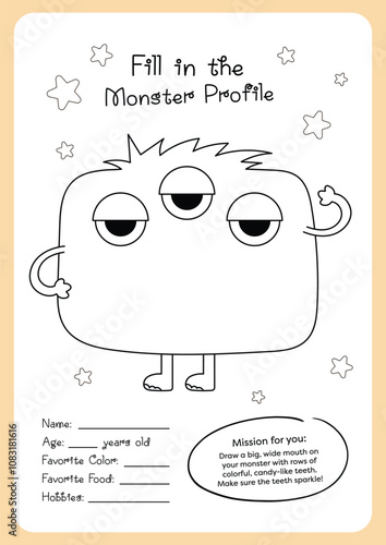 cute drawing and coloring monster worksheet printable for kids education fun learning activity