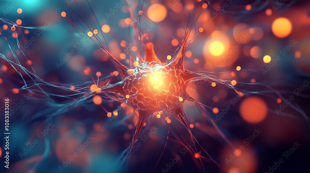 Obraz premium Neural connection, bright lights, synapses