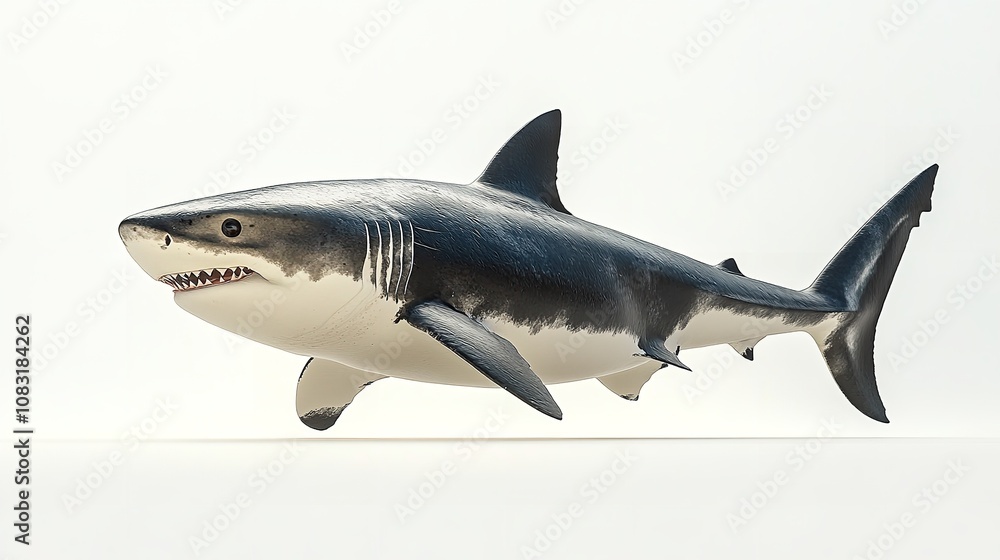 Obraz premium Great White Shark Attacking in White Studio Setting