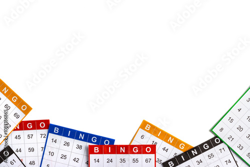 colorful or multicolored bingo  game cards with white empty space. empty space for copy space.