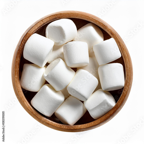 top view of white marshmallow isolated on white color background