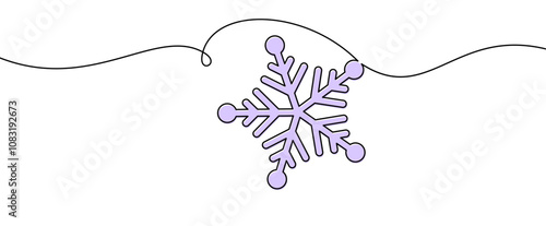 A delicate purple snowflake with rounded tips on a curved line. Vector illustration for holiday or winter designs.