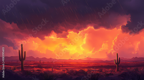 Sunset with monsoon storm clouds in the arizona desert depth of field. Monsoon. Illustration photo