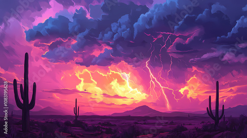 Sunset with monsoon storm clouds in the arizona desert depth of field. Monsoon. Illustration photo