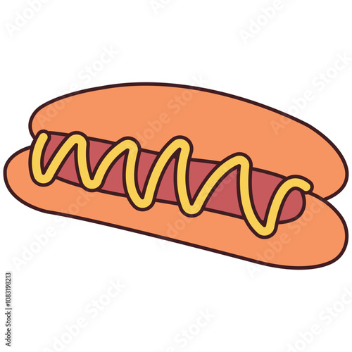 Hot dog illustration. Hand drawn cartoon hot dog. Hot dog vector hand drawn illustration isolated.