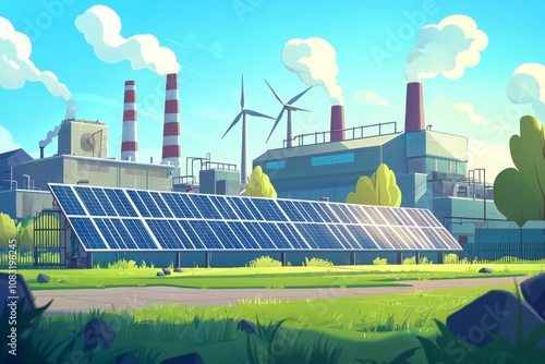 Solar and wind power are used to reduce carbon emissions in net zero factories