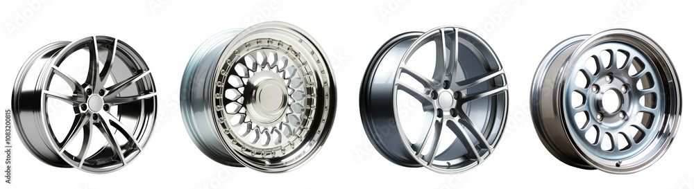 Obraz premium Showcase of stylish alloy wheels studio product photography black background close-up automotive design