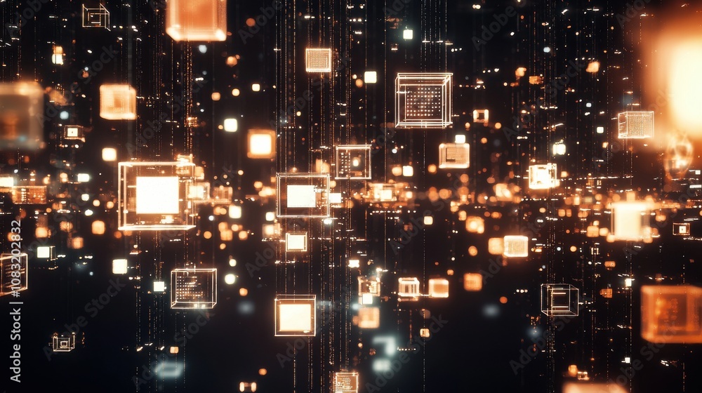 Obraz premium Abstract Digital Background with Floating Square Shapes