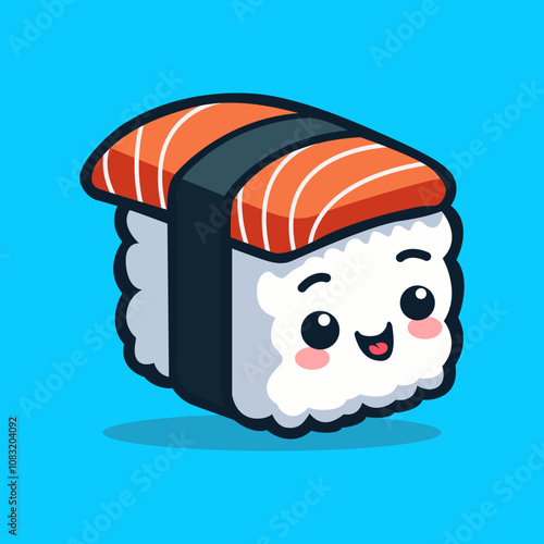 cute sushi cartoon character flat color vector illustration template design