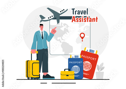Travel Assistant Vector Illustration for Help and Facilitate Tourists in Planning Travel Packages and Organizing Tour Schedules in a Background