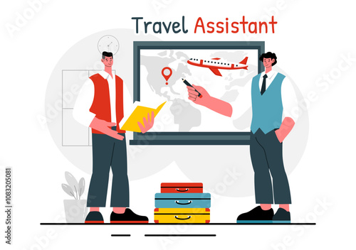 Travel Assistant Vector Illustration for Help and Facilitate Tourists in Planning Travel Packages and Organizing Tour Schedules in a Background