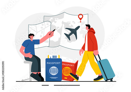 Travel Assistant Vector Illustration for Help and Facilitate Tourists in Planning Travel Packages and Organizing Tour Schedules in a Background