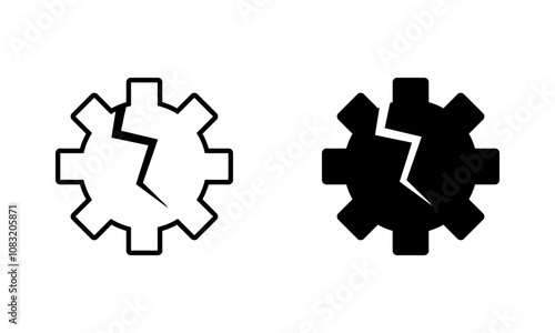 cracked cogwheel, illustration of machinery problem and damage icon vector