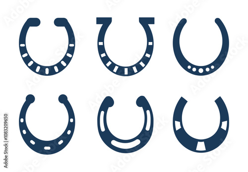 Horseshoe icons set. Horse shoe slhouette. Graphic elements for website and mobile application. Symbol of happiness and luck. Flat vector collection photo