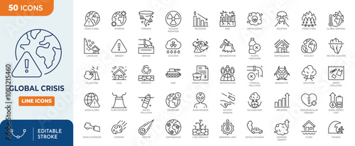 global crisis line editable icon set. Editable stroke. Vector illustration	