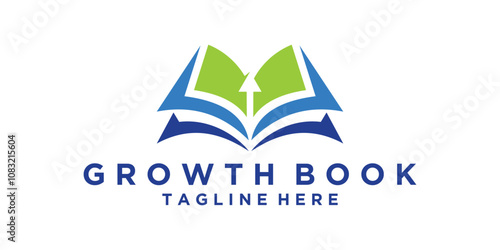 education logo design, combination of books and arrows, growth, financial, up,, logo design vector, symbol, icon, idea, creative.