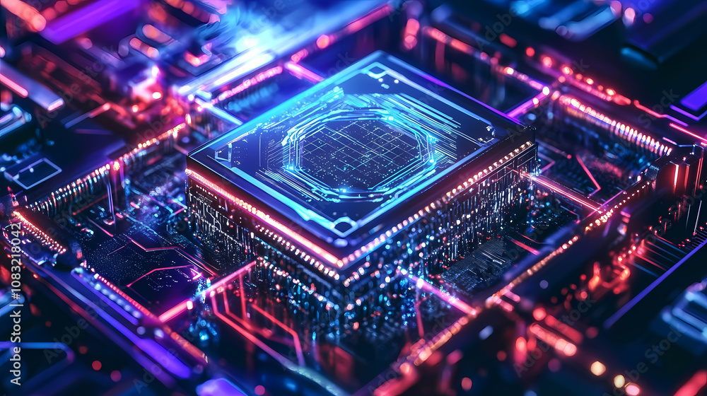 Fototapeta premium A quantum computer core pulsating with energy as it secures a blockchain network. Quantum. Illustration