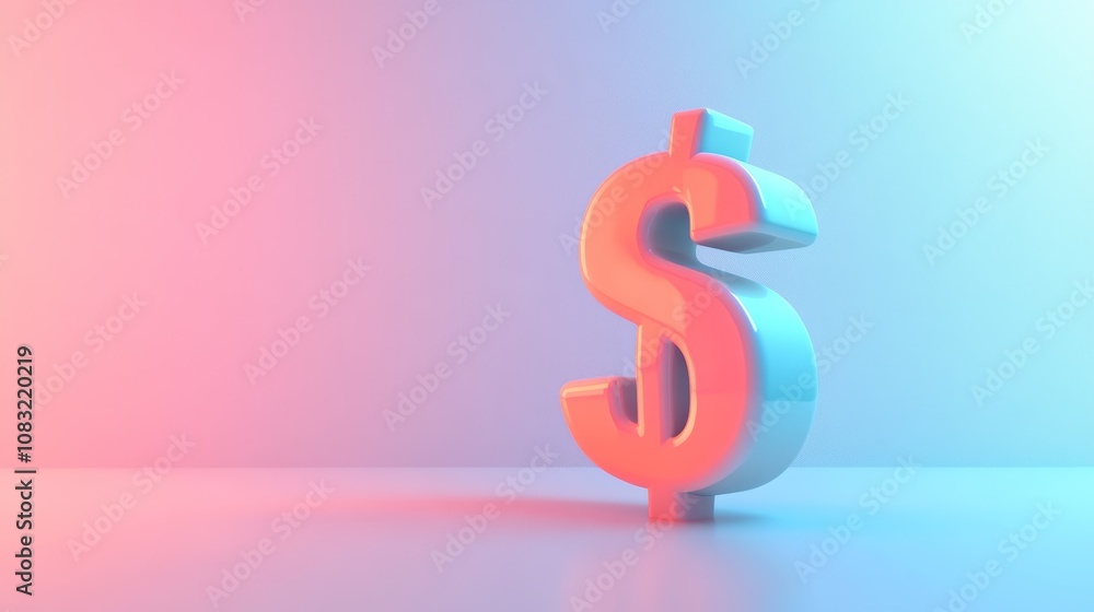 Obraz premium A white dollar sign on a blue and pink gradient background.