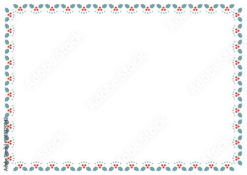 Christmas holly berries decorative border frame on white background.