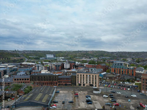 Aerial View of Historical Sheffield City Centre Which is Located at English county of South Yorkshire United Kingdom. April 29th, 2024. photo