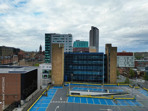 Aerial View of Historical Sheffield City Centre Which is Located at English county of South Yorkshire United Kingdom. April 29th, 2024. photo