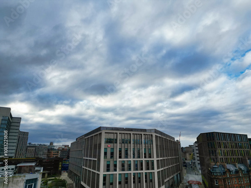 Aerial View of Historical Sheffield City Centre Which is Located at English county of South Yorkshire United Kingdom. April 29th, 2024. photo