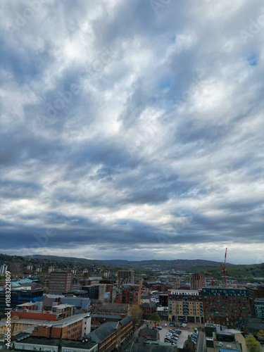 Aerial View of Historical Sheffield City Centre Which is Located at English county of South Yorkshire United Kingdom. April 29th, 2024. photo