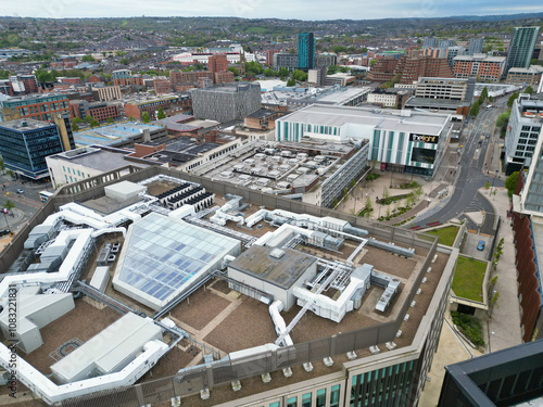 Aerial View of Historical Sheffield City Centre Which is Located at English county of South Yorkshire United Kingdom. April 29th, 2024. photo