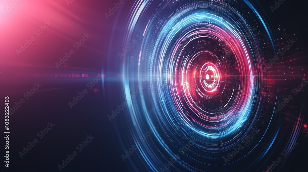 Fototapeta premium Abstract digital technology background with glowing circles and lens flare.