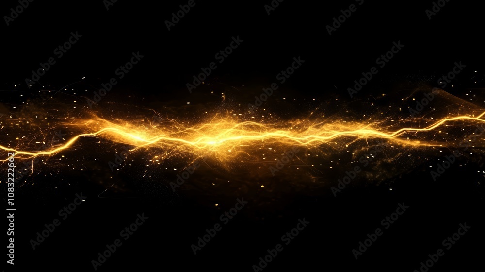 Fototapeta premium Abstract gold energy stream on black background.