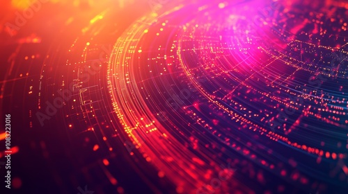 Abstract swirl of glowing red and blue lines against a dark background.